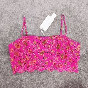 Caroline Constas Women's Spaghetti Crop Top Pink Multi Cotton Medium Feminine